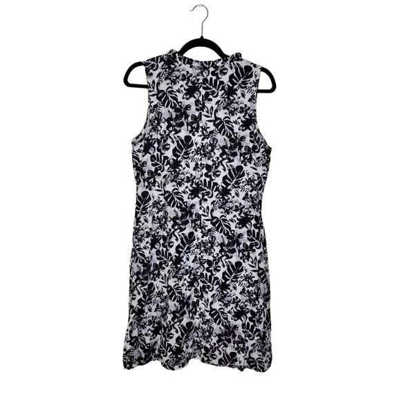 Briggs Tropical Linen Blend Shift Dress Black White Pullover V Neck Sleeveless - Picture 2 of 9